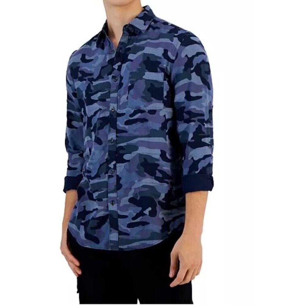 Alfani Men’s Shirt Sz S Camouflage Blue Button Front Pocket NWT​